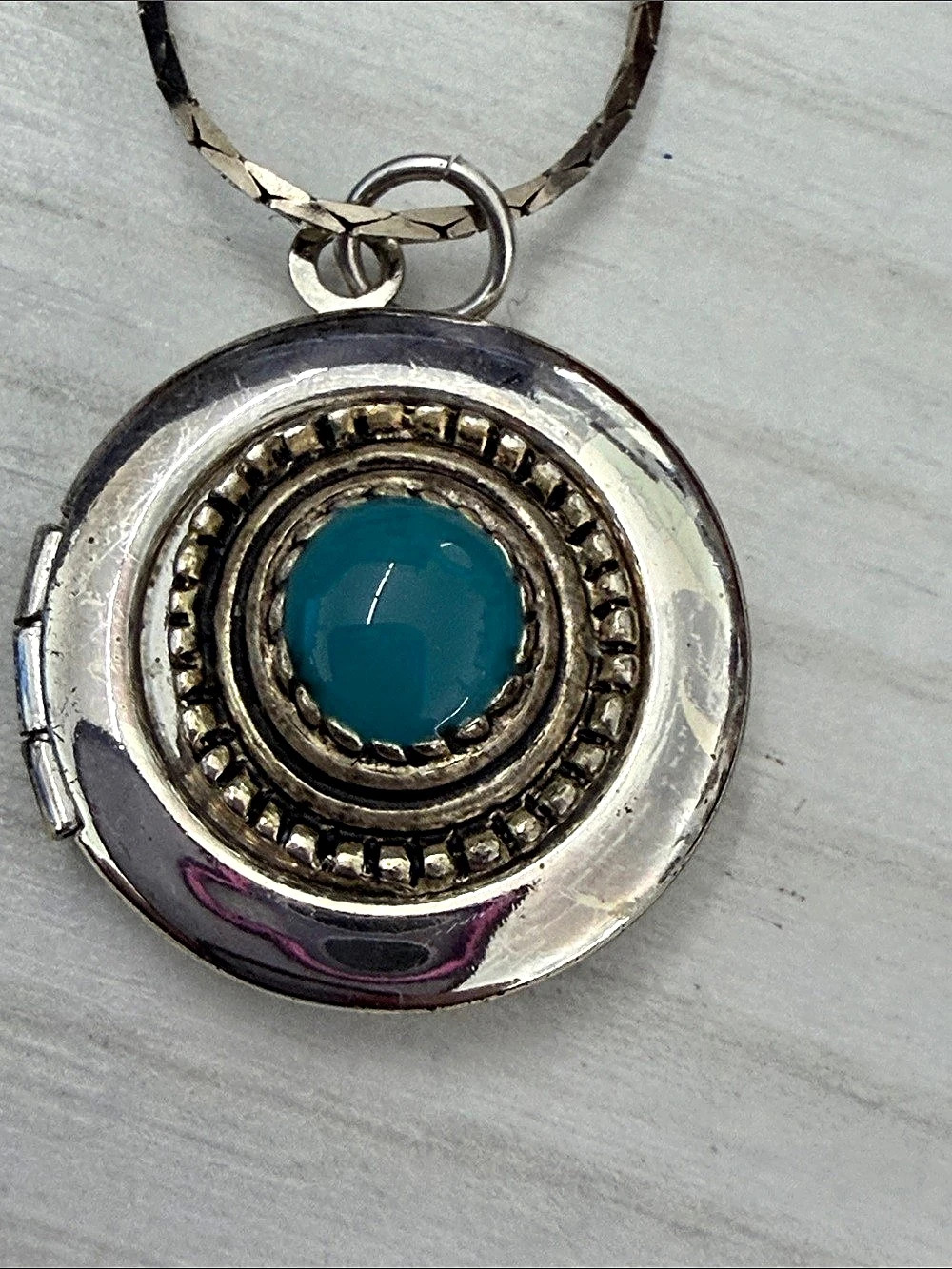 Silver-Tone Turquoise Locket Necklace